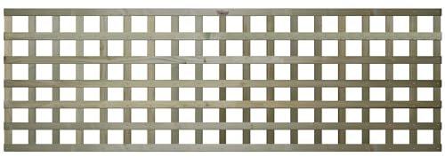 Premier Flat 6x2ft (W: 6ft x H: 2ft) Frameless Rough-Sawn Square Trellis Pressure-Treated Garden Panel with 60-70mm Privacy Squares Fence Topper/Wall Art Width 1828mm x Height: 600mm