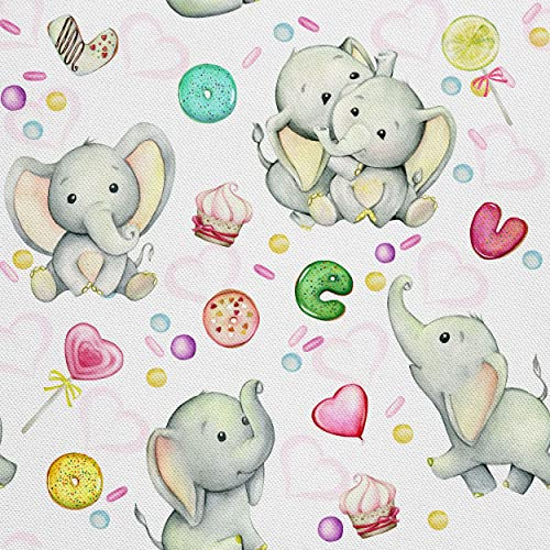 HEKO PANELS Stoff Oxford Wasserdichte Meterware Canvas-Stoff Polyester Stoff Zum Nähen Nähstoffe Möbelstoffe Dekostoffe Handwerken Wasserabweisend Blickdicht Elefanten 1 Meter 155 x 100 cm