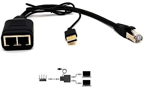 Discool RJ45 Netzwerk Splitter Adapter, LAN Paar USB zu RJ45 Port mit Netzwerk Power Kabel 1 zu 2 Ethernet Extender Connector für Cat5/Cat5e/Cat6/Cat6e/Cat7