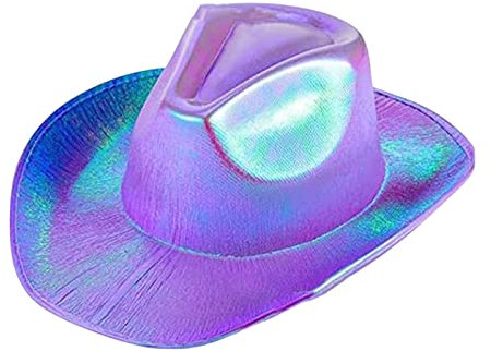Altsuceser Neon Glitzer Weltraum Cowboy Hut, Glitzer Frauen Holographische Cowgirl Hut für Partys Lila Einheitsgröße