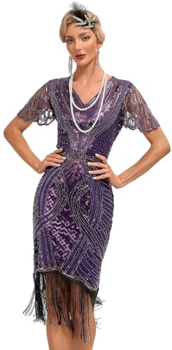 Viloree Gatsby 1920-tals ”flapper”-klänning för kvinnor, vintage, med paljetter, fransar, pärlor, art deco, fin klänning med ärm, för fest, bal, 3XL