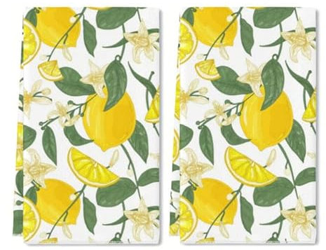 Geroclonup（40x60 CM Lemon Tree Fresh Fruits Dish Cloths Decorative Kitchen Towels Hand Tea Towels Washcloths for Home Decor Mother Mom Gifts Mother's Day Decorations Set of 2