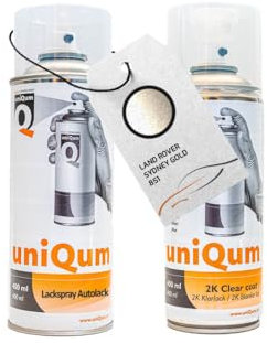 UniQum Autolack + Klarlack 2K Spraydose für LAND ROVER SYDNEY GOLD 851 Autolack Reparatur 2 x 400 ml