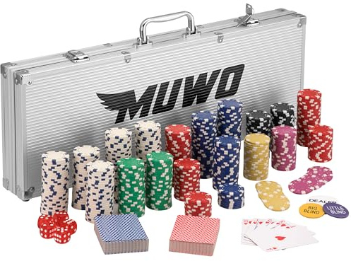 MUWO Set di valigie da poker All In con 300 chip o con 500 chip Casino Set completo in pratica valigetta in alluminio (500 chip)