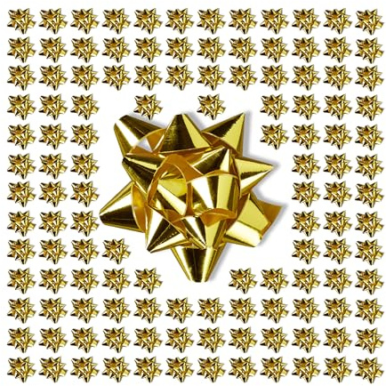 Relaxdays Fiocchi Regalo Decorativi, Set da 200 Fiocchetti Autoadesivi per Pacco Natale e Compleanno, LxP 5x5 cm, Dorato