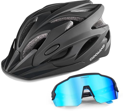 Odoland Set di casco e occhiali da ciclismo Anti UV Mountain Bike e casco MTB con occhiali Soliel per ciclismo uomini donne adulti