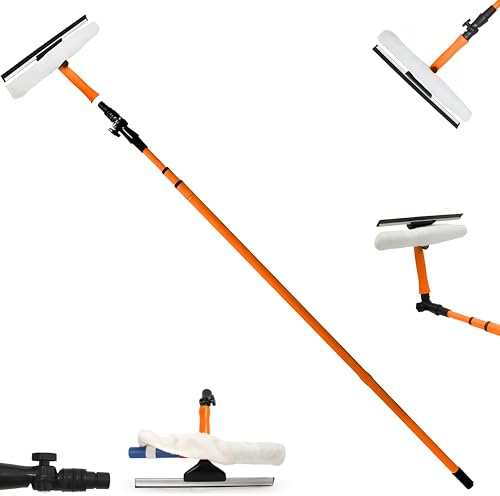3.5M Telescopic Window Cleaner Heavy Duty Extendable Glass Cleaning Equipment Kit with Squeegee Soft Head Long Conservatory Pole 180° Adjustable