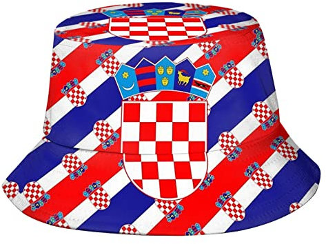 Zltegako Fischerhut mit niedlicher Kroatien-Flagge, Sommerhut, breite Krempe, Strand-Sonnenhut, Boonie-Kappe für Damen und Herren, Kroatische Flagge-05, One size