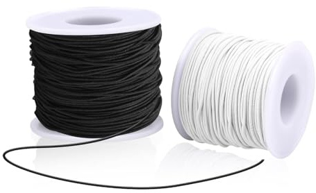 Banda elástica para pulseras, XRR 1 mm x 50 m, cuerda elástica de nailon para hacer pulseras, hilo encerado para joyas, collares, manualidades, perlas (negro y blanco)