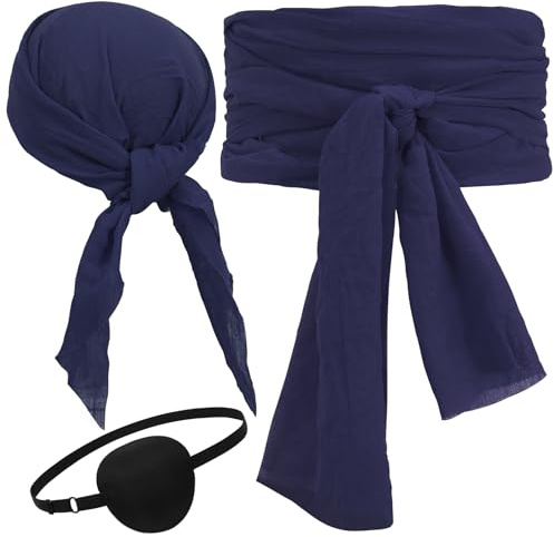 VONMELLI Piraten Kopftuch Schärpe Gürtel Halloween Kostüm Augenklappe Damen Herren Mittelalter Renaissance Bandana Stirnband Taillengürtel