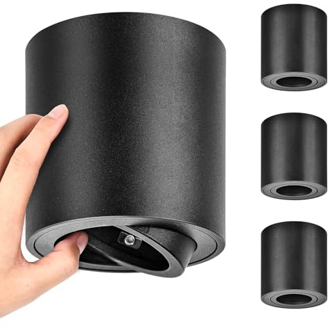 YindaLux 4 Stück Aufbauspot Schwarz: 30° Schwenkbar Aufbaustrahler mit GU10 Fassung, Geeignet für GU10 & LED Module(Ohne GU10-Lampe), Φ80mm Rund Aufbauleuchte, Deckenspots Aufputz Spots aus Aluminium