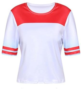 Raveparty Cosplay Kostüm, Halloween Karneval Kostüm Damen&Kinder, Mädchen Kostüm-Outfits mit Oberteile, Shorts, Kragen, Perücke, Strümpfe, Tattoo, Baseballschläger, für Cosplay (Damen, L)