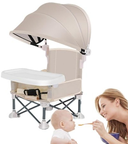 Hailerio Baby Campingstuhl, Tragbarer Hochstuhl für Babys & Kleinkinder (3-36 Monate), Beige, Aluminiumlegierung + Stoff, Baby-Strandstuhl, Klappstuhl, Babystuhl für Unterwegs, Faltbar, Babyseat