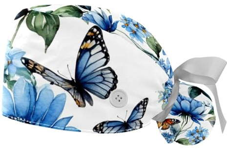 2 pièces,calots de Chirurgie pour Femmes,Papillons d'hortensia,Calot de Chirurgie pour Hommes，Calots de Bloc Mignons pour Femmes,pour l'hôpital