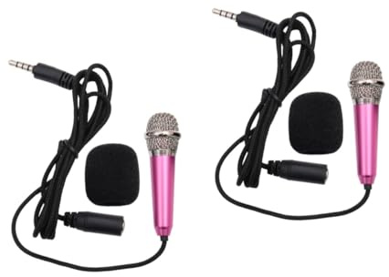 TOGEVAL 2 Piezas Mini Micrófono Portátil Mini Barra De Sonido Micrófono para Chatear por De Mano Auriculares Supraaurales con K Canción Artefacto Rosa