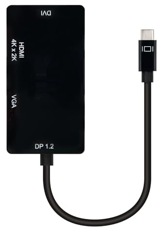Convertisseur Multifonction USB-C vers VGA, HDMI et DVI. Idéal pour connecter Votre Ordinateur Portable à différents écrans. Prend en Charge la Transmission simultanée sur Les Trois Ports, assurant