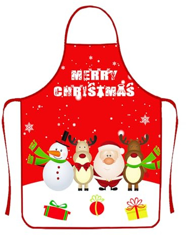 Lyqaq 1 Pcs Christmas Aprons For Women, Christmas Aprons For Men Women Santa Snowman Elk Apron Adjustable Red Adult Xmas Party Kitchen Bbq Cooking Cleaning Gardening Christmas Dinner Party Supplies