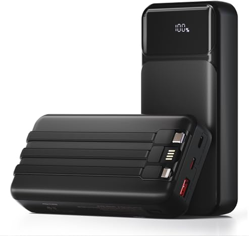 Power-Bank-Portable-Charger 49800mAh Portable Phone Charger Power Bank with 3 Built-in Cable(USB-C, iOS, USB-A), 22.5W Fast Charging LED Display External Battery Pack for iPhone Android Samsung, etc