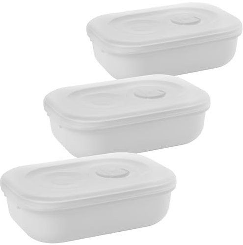 2friends Set di 3 stoviglie per microonde con coperchio (14 x 16 x 20 cm), con valvola di controllo del vapore + manico, in plastica alimentare, lavabili in lavastoviglie, prodotti nell'UE (bianco)