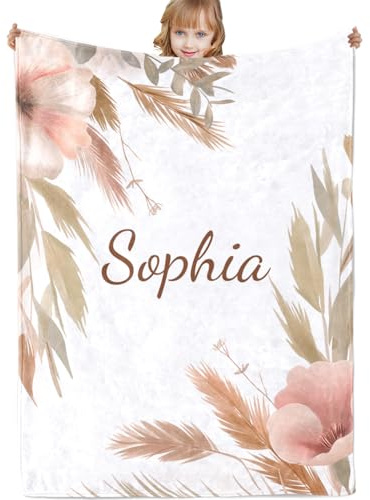 Loosusu Couverture Bébé Personnalisée avec Noms pour Fille Garçon Plaid Personnalisé Bébé Couvertures, Douce et Confortable Couvre-lit Personnalisé Cadeau pour Nouveau-nés et Enfants Noël Anniversaire