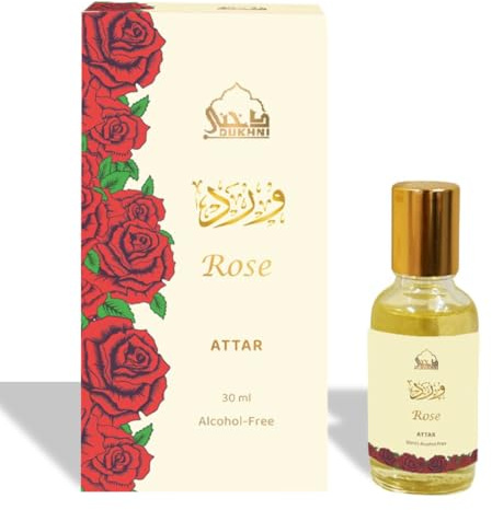 Rose Attar Oil By Dukhni | 30ml Arabic Attar Perfume oil | Islamic Gifts | Rose Attar Pure roll on Perfume | Long Lasting Aroma for Women & Men | Non-Alcoholic Travel Size perfume for Everyday Use