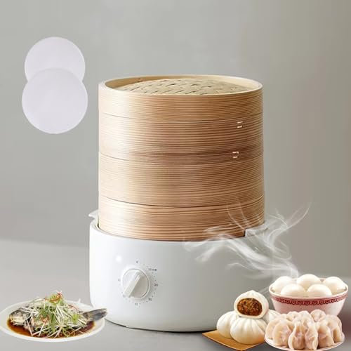 New Electric Food Steamer，2/3-Tier Vegetable Bamboo Steamer,with Stackable Steam Baskets,Cage Mat,60 Minute Timer, Auto Shut-Off,BPA-Free,Removable Steamer Cooking for Healthy Steam Meal