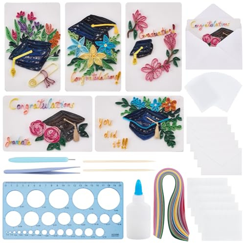 WEBEEDY 20 Set Mit DIY Blumen Abschluss Quilling Grußkarten Bastelset Papier Quilling Set Mit Briefumschläge und Anleitung Für Erwachsene Anfänger Handgemacht 5 Stile Blumen Abschlusskappe Grußkarte