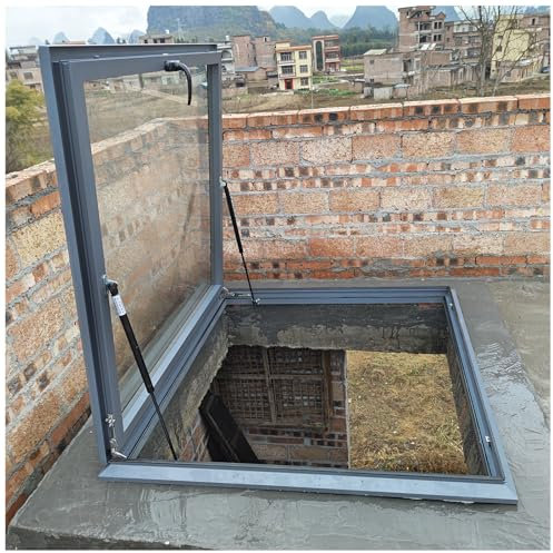 Schachtabdeckung Individuell Anpassbar Dachluke Dachausstieg Für Wintergärten, Zweischichtiges Gehärtetes Glas & Metallrahmen Ausstieg Dachluke Dachfenster-Deckel Rechteckig(Inner LxW-62x100cm)