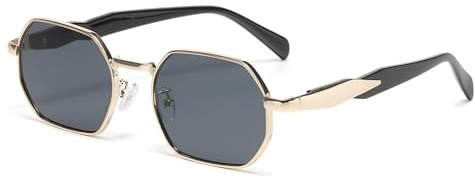 RUNHUIS Retro Hexagon Sonnenbrillen für Herren Damen Vintage Quadratisches Rechteck Metallrahmen Punk Stil Brille (Gold/Grau)