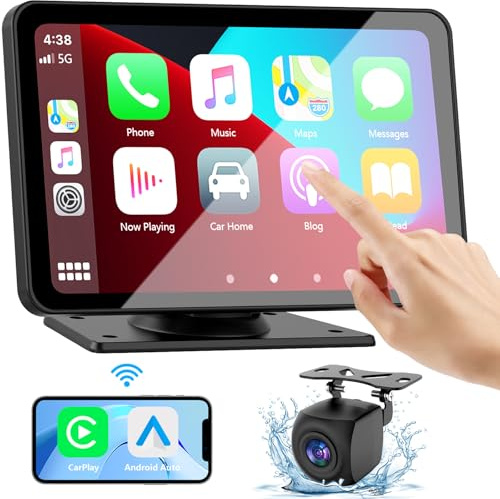 Carplay Screen for Car, 7 HD Wireless Portable Car Play Touchscreen Stereo with Android Auto Mirror Link/Backup Camera/GPS Navigation/Satellite Radio for All Vehicles