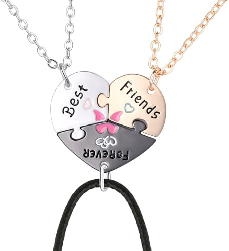 JUGUTA Collares De Amistad Para Siempre Bff, 3 Piezas De Regalo De Cumpleaños Para Niñas Con Colgantes De Cadena Demuestra Tu Amistad Con Estos Encantadores Collares