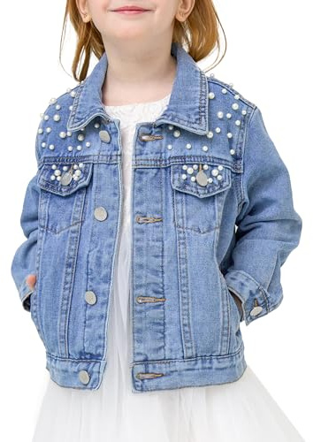 Miipat Chaqueta Vaquera Niñas Pequeñas de Manga Larga con Botones Chaquetas de Mezclilla para Niña Bebé Chaqueta de Vaquera Casual para Niña Pequeña 140 9-10 Años