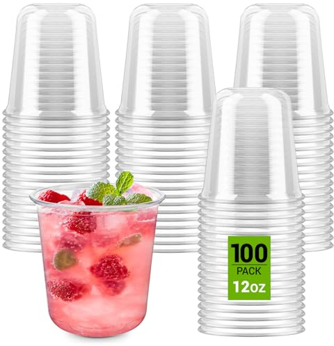 Soelomu Bicchieri da vino usa e getta da 350 ml, senza stelo, 100 bicchieri in plastica trasparente, classici, per bevande fredde, feste, matrimoni, riunioni, compleanni, riunioni (trasparenti)