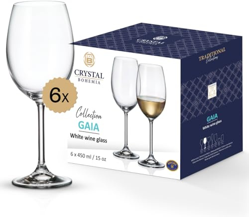 CRYSTAL BOHEMIA Weingläser - 6er Set, je 450 ml, spülmaschinenfest, langlebig & kratzfest - Elegante Gläser aus Kristallglas - Ideal als Geschenk für Weinliebhaber