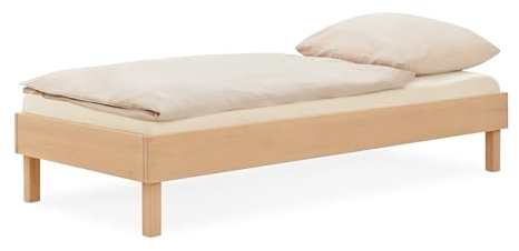 Ehrenkind® Einzelbett Plano, 90 × 200 cm FSC® Zertifiziert | Massiv-Buche Natur | 2‑in‑1 Höhe (Bodenbett oder Standard), Modular und Höhenverstellbar
