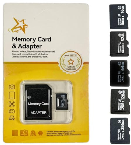 Generic Micro SD Card 16GB –256GB Class 10 U3 A1 TF Memory Card for 4K Camera, Phone, Dash Cam, CCTV, Security Recorder – High Speed SD Card with Adapter (128, GB)