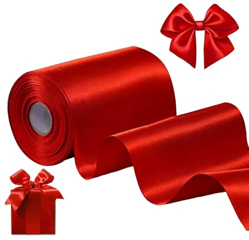 WUSJCOF Nastro Regalo Satinato Fiocco Grande Nastro Largo per Confezioni Regalo Natale Matrimonio Decorazioni Cerimonia di Apertura Auto Sedie Porte (10 cm x 20 m) (Rosso)