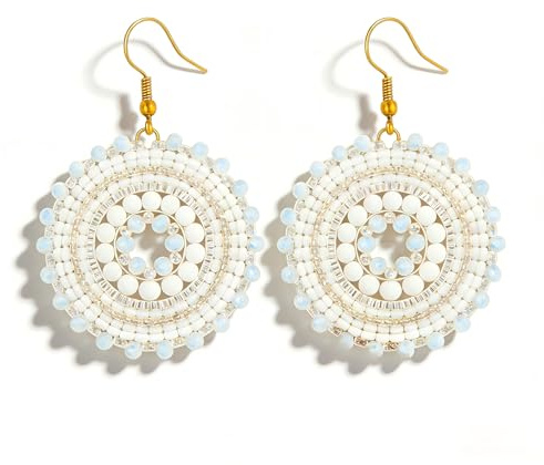Boho Style Perlenohrringe Damen, Lange Hängeohrringe 4.97cm×3.68cm, Bunte Resin-Perlen Ohrringe mit Edelstahlhaken, Statement-Ohrringe für Sommer Strand Weihnachten, Perlen Schmuck Toll für Trendsette