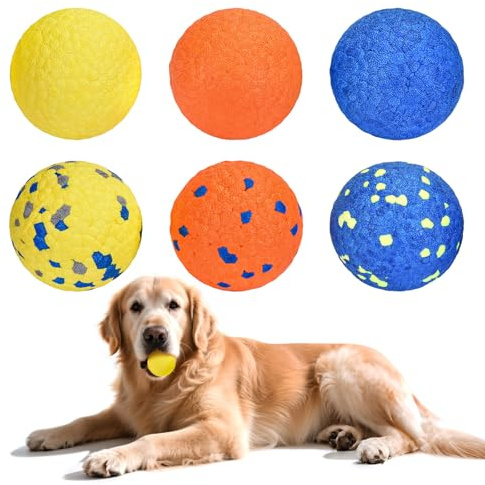 petizer 6.35cm Durable Dog Tennis Ball Toys for Aggressive Chewers - 6 Pack, Tough Chew & Fetch Balls for Teething Puppies, Small, Medium & Large Dogs, Water-Resistant Outdoor Play