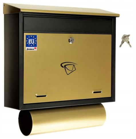 FEINZ Briefkasten Edelstahl Gold | Wandmontage, Metall Postkasten, Zeitungsfach, abschließbar, wetterfest, Haus Eingang, Außenbereich, Zeitungsrolle