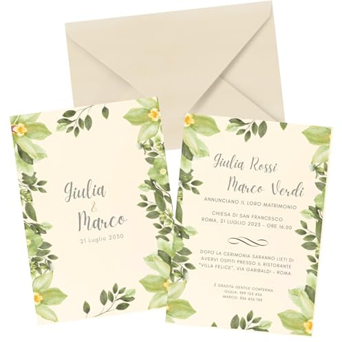 Hole Gadget 20 Pezzi Partecipazioni Matrimonio Nozze Personalizzate Moderne Eleganti con Stampa Inclusa ed Economiche con Busta, Inviti Personalizzati Vari Modelli a Tema (Modello 1)