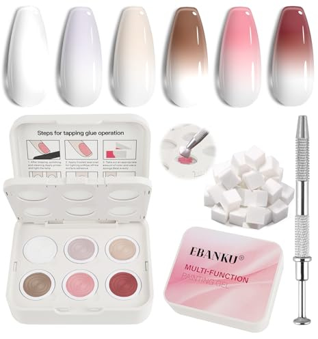 EBANKU Gradient Painting Gel, 6 Färger Ombre Gel Nagellack Patting Gel Med Nagelsvampar Grippenna för Målning av Ombre Aura Naglar, Fransk Manikyr, Palett A