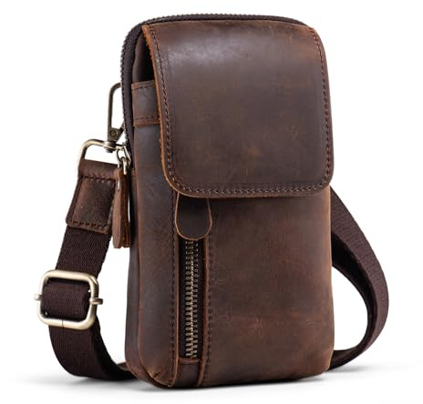 hengwin Marsupio in pelle da uomo, con clip per cintura e tracolla, grande custodia per smartphone per iPhone 17 Pro Max Samsung Galaxy S25 Ultra, tasca a tracolla per esterni, marrone scuro