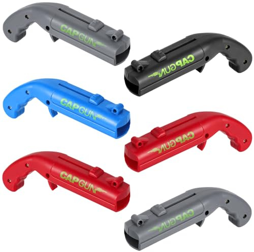 6-Piece Cap Gun Bottle Opener, Beer Bottle Opener for Home Bar & Parties | Novelty Gifts for Men with Shooting Fun, Sturdy ABS Cap Gun for Football Viewing Party, Camping & BBQ (2Red/2Grey/Black/Blue)