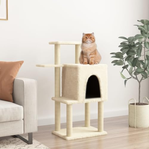 Tiragraffi per gatti tutto in uno, con casetta e piattaforme, tiragraffi per gatti con colonne tiragraffi in sisal, morbido rivestimento in peluche, altezza 97 cm, comodo e resistente ai graffi