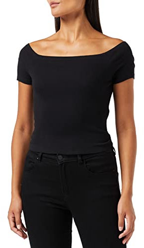 Urban Classics Women's Ladies Off Shoulder Rib Tee T-Shirt, Black, Large