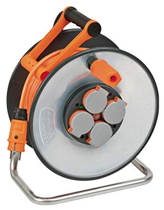 Brennenstuhl SteelCore 50 m Profi-Kabeltrommel Verlängerung mit Schutzkontakt-Stecker und 4 x Schutzkontakt-Steckdosen – Einsatz auf Baustellen und Außenbereich – IP44 – Signalfarbe orange