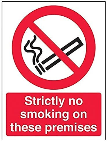 V Safety 57031AN-R Strictly No Smoking On These Premises Prohibition Sign - Portrait - 150mm x 200mm - 1mm Rigid Plastic, Black/Red