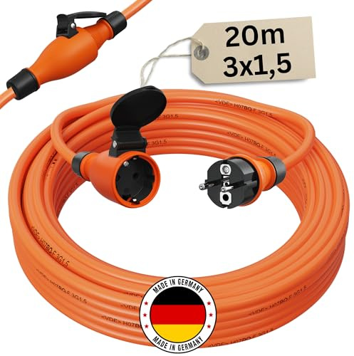 Verlängerungskabel 20 Meter IP54 Außen Verlängerung 20m Stromkabel Außenbereich Kabel Strom Verlaengerungskabel Gummikabel H07BQ-F 3x1,5 Schuko Outdoor Extension Cord