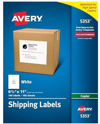 Avery Printable Shipping Labels for Copiers, 8.5 x 11, White, 100 Blank Mailing Labels (5353)